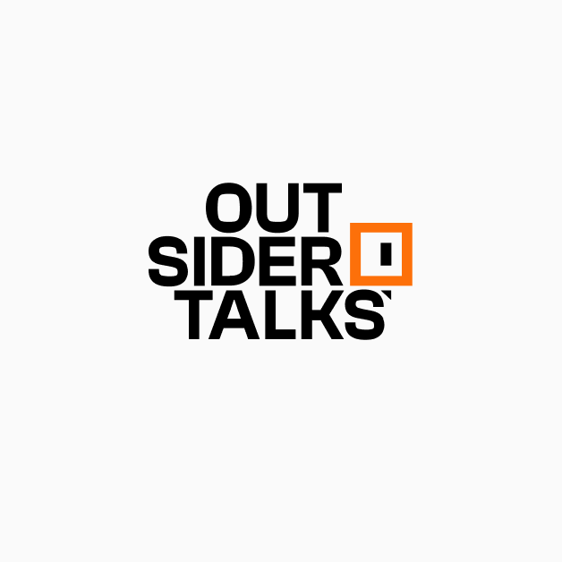 Outsider Talks Logo skacked on 3 lines on light background