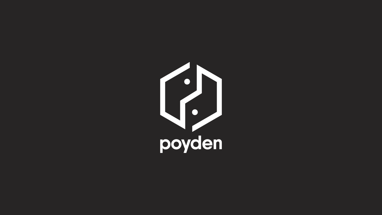 Single color Poyden logo on a dark background